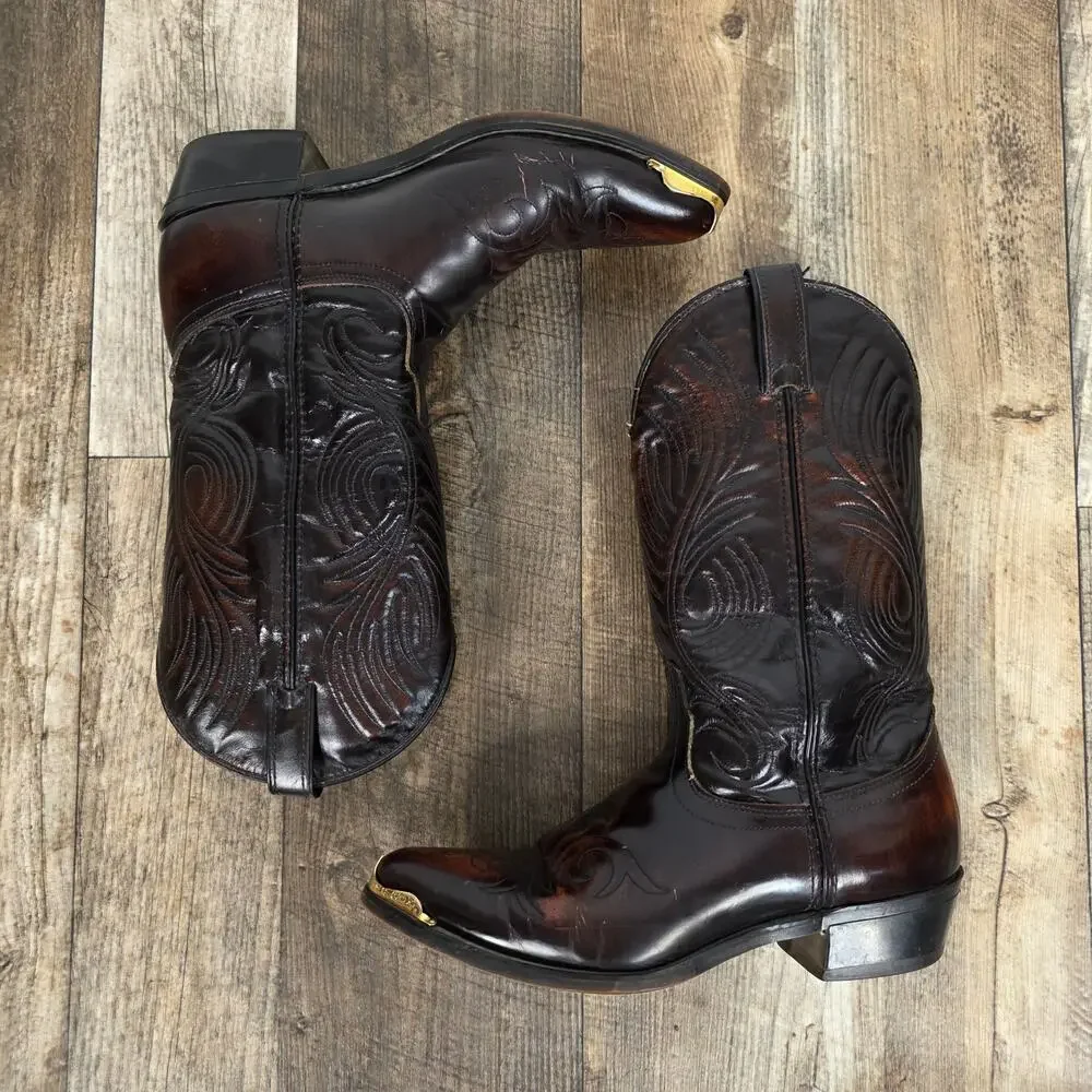 Vintage Laredo Burgundy Leather Cowboy Boots Men’s 10.5 D Made USA Western